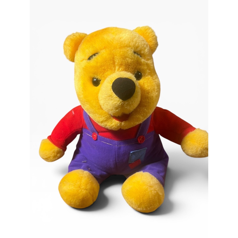 Vintage‎ 1997 Disney Winnie the Pooh Plush Mattel Purple Overalls Red Shirt 10"